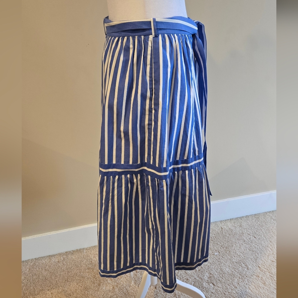 J. Crew Navy and White Striped tiered button down skirt - Picture 2 of 8